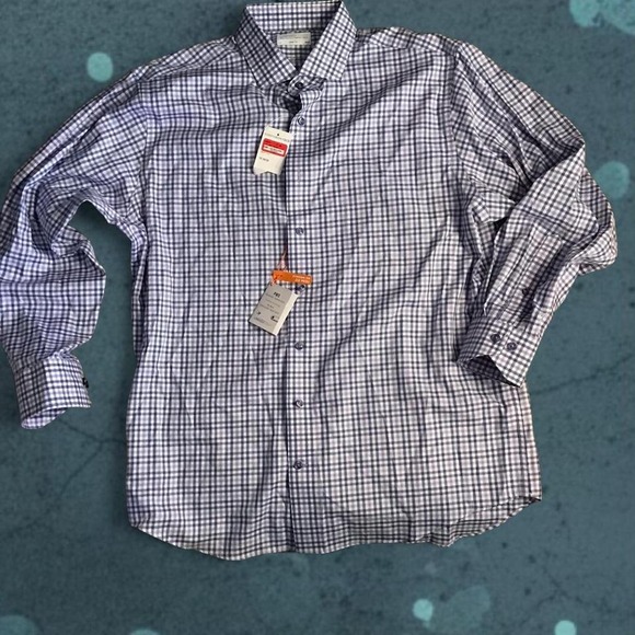 Lorenzo Uhomo NWT Purple  white blue plaid long sleeve button up shirt - Picture 3 of 8